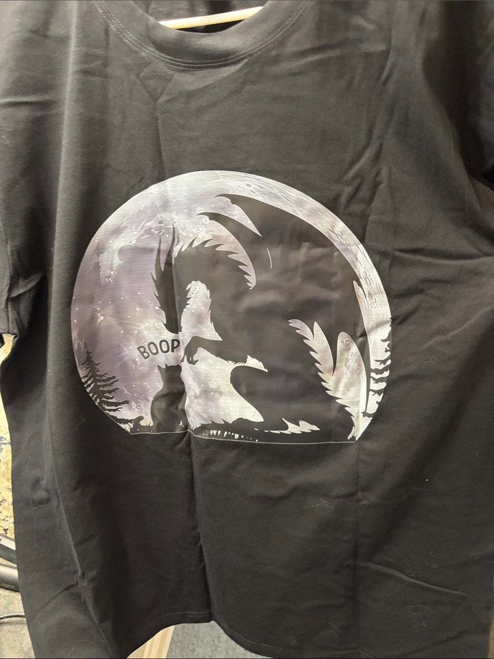 Graphic Tee with Moonlit Dragon And Cat Print